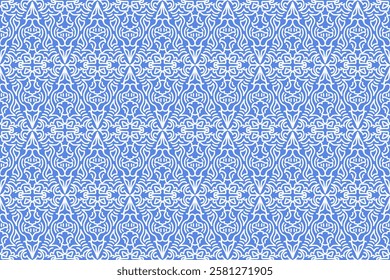 Intricate Islamic geometric pattern in a classic blue and white color scheme, evoking a sense of tradition and spirituality. Perfect for Islamic art projects, interior design, and textiles
