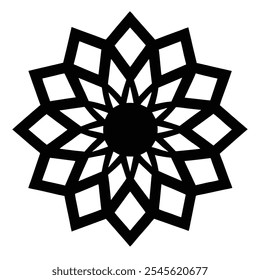 Kompliziertes islamisches geometrisches Muster mit symmetrischer Ornamentik, perfekt für die Innendekoration, Ramadan-Karten, Textilien und digitale Designs. Diese skalierbare Vektorgrafik eignet sich sowohl für den Web- als auch für den Druckbereich.