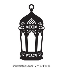 Intricate Islamic lantern silhouette, evoking Ramadan and festive evening ambiance.