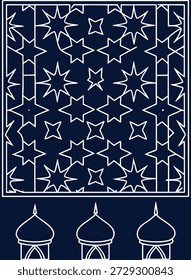 Patrón de estrella islámica intrincada con minaretes - dibujo de arte lineal para celebraciones festivas y Diseños culturales