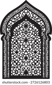 Diseño islámico intrincado del arco de ventana aislado en el fondo blanco