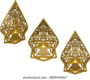 Intricate Javanese Kayon shadow puppet vector ornament showcasing ornate traditional carvings and stairs motif based on textures-Model