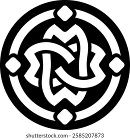 An intricate knot design encircled by a ring, celtic cross ornament.