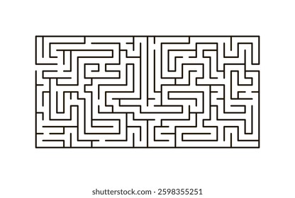 Intricate labyrinth, bending rectangle puzzle. Finding way through maze, testing their navigation skills and problem-solving abilities. Vector illustration on white background