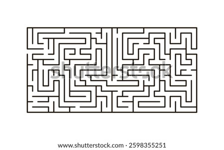 Intricate labyrinth, bending rectangle puzzle. Finding way through maze, testing their navigation skills and problem-solving abilities. Vector illustration on white background
