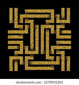 Intricate labyrinth-like design with gold accents. Perfect for puzzle-themed designs, digital artwork, or as a decorative element in modern branding projects.