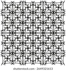 Intricate lattice pattern. Symmetric cross grid. Detailed repeat Vector. Ornamental square tile.
