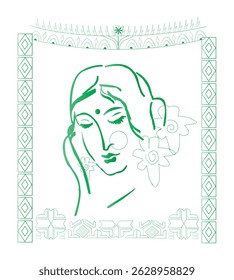 Intricate Line Art Depicting a Woman in Traditional Indian Style