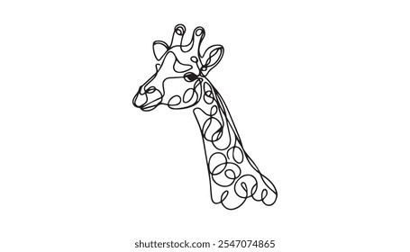 Uma intrincada arte linear de uma girafa exibindo padrões geométricos em preto e branco