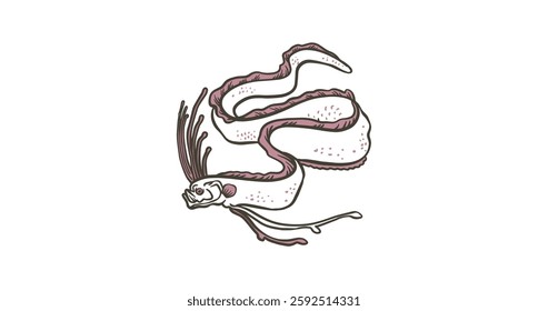 Intricate Line Art Illustration of a Deep-Sea Fish. Giant Oarfish.