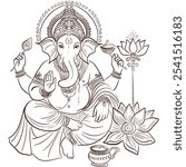 Intricate Line Art of Lord Ganesha