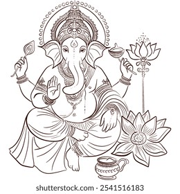 Intricate Line Art of Lord Ganesha