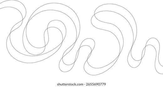 An intricate line drawing features looping, curved shapes and delicate black lines against a clean white backdrop, creating a sense of fluid motion and minimalist sophistication