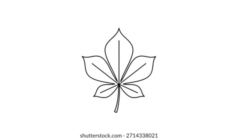 Dibujo de línea intrincado de una silueta botánica de cinco hojas centrada en un tallo largo con folíolos que se extienden hacia afuera en una composición equilibrada.