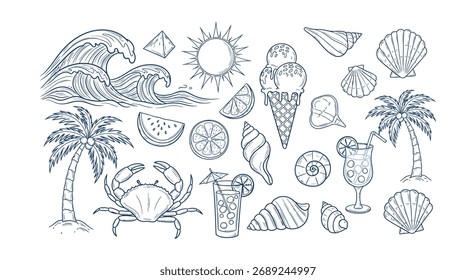 Desenhos de linha intrincados mostram uma variedade de flores floridas e elementos florais para aplicações criativas.