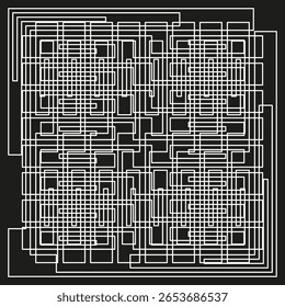 Intricate line pattern. Abstract square grid. Connected geometric shapes. Vector optical background. EPS 10.