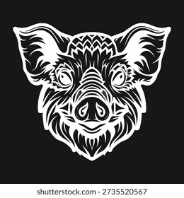 Intricate linear illustration of a pig's head, detailed monochrome design, perfect for farm-themed graphics, logos, or vintage-style artwork.