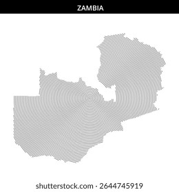 Intricate lines depict Zambia's layout and terrain characteristics.