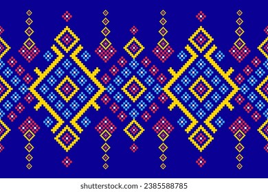Intricate and lively geometric pixel fabric pattern. Combining traditional craftsmanship with modern design. Designed for fabric patterns, textiles, tile patterns, carpets, ceramics, home decorations
