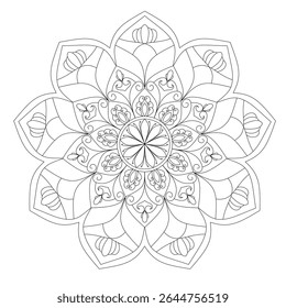 
Intricate Lotus Mandala Coloring Page - Sacred Geometric Floral Design Vector Art for Adult Meditation and Stress Relief