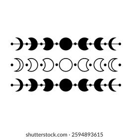 Intricate lunar phases pattern in a minimalist black and white design