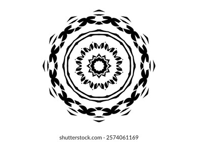 Intricate mandala in black and white symbolism and a central circle for harmony	
