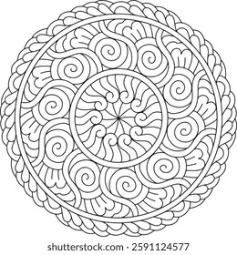Intricate Mandala Coloring Page, Detailed Zen Pattern for Mindful Relaxation And Stress Relief Coloring Page
