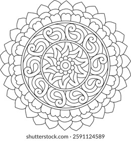 Intricate Mandala Coloring Page, Detailed Zen Pattern for Mindful Relaxation And Stress Relief Coloring Page