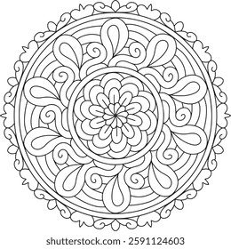 Intricate Mandala Coloring Page, Detailed Zen Pattern for Mindful Relaxation And Stress Relief Coloring Page