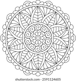 Intricate Mandala Coloring Page, Detailed Zen Pattern for Mindful Relaxation And Stress Relief Coloring Page