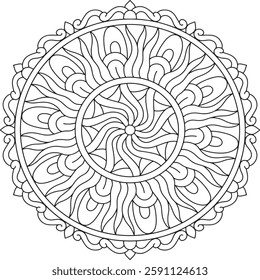 Intricate Mandala Coloring Page, Detailed Zen Pattern for Mindful Relaxation And Stress Relief Coloring Page