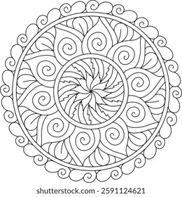 Intricate Mandala Coloring Page, Detailed Zen Pattern for Mindful Relaxation And Stress Relief Coloring Page