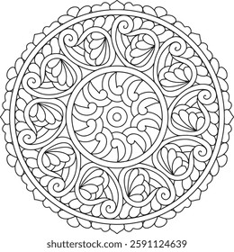 Intricate Mandala Coloring Page, Detailed Zen Pattern for Mindful Relaxation And Stress Relief Coloring Page