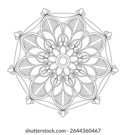 Intricate Mandala Coloring Page with Floral Geometric Patterns - Adult Meditation Art Vector Design