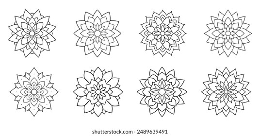 Intricate mandala design for adult coloring with clean line art