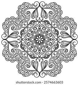 intricate mandala design for coloring book page , creative and beautiful mandala art for wall art and henna design
