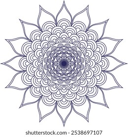 Intricate mandala design with delicate geometric patterns, symmetrical floral motifs, and fine line details. Featuring a harmonious blend of curves, circles, and shapes, perfect for meditation