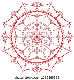 Intricate mandala design with delicate geometric patterns, symmetrical floral motifs, and fine line details. Featuring a harmonious blend of curves, circles, and shapes, perfect for meditation