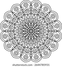 Intricate mandala design with detailed floral and geometric elements. For coloring, meditation, or decorative projects.
