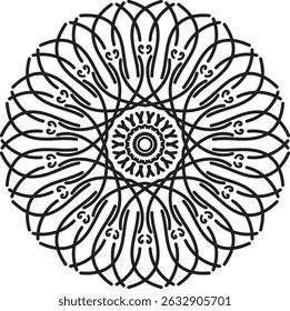 Intricate mandala design featuring symmetrical patterns and floral elements in a variety of colors including CMYK, grayscale, and RGB.