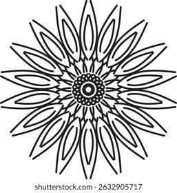 Intricate mandala design featuring symmetrical patterns and geometric shapes, suitable for coloring pages, backgrounds, or decorative elements.