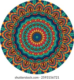 Intricate Mandala Design Featuring Vibrant Red, Blue, and Yellow Patterns