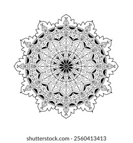 Intricate Mandala Design with Geometric Patterns and Elegant Symmetry in Black and