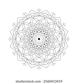 Intricate Mandala Design with Geometric Patterns and Elegant Symmetry in Black and