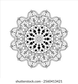 Intricate Mandala Design with Geometric Patterns and Elegant Symmetry in Black and