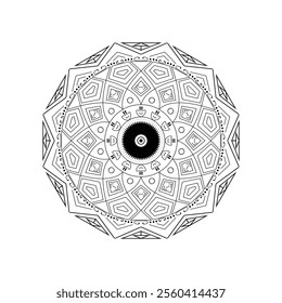 Intricate Mandala Design with Geometric Patterns and Elegant Symmetry in Black and