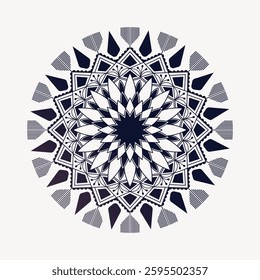 Intricate mandala design with geometric patterns and floral motifs. Black and white mandala with symmetrical shapes. Decorative mandala art with detailed elements. Shape element vector.