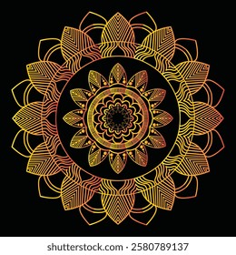 intricate mandala design golden yellow and orange gradient black background