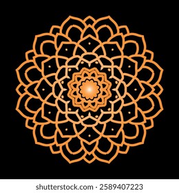 Intricate mandala design, orange glowing lines vector illustration