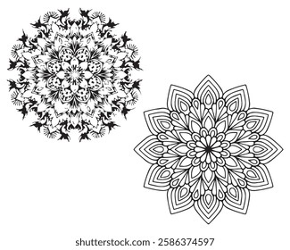 Intricate Mandala Design Pair for Coloring Books or Decor